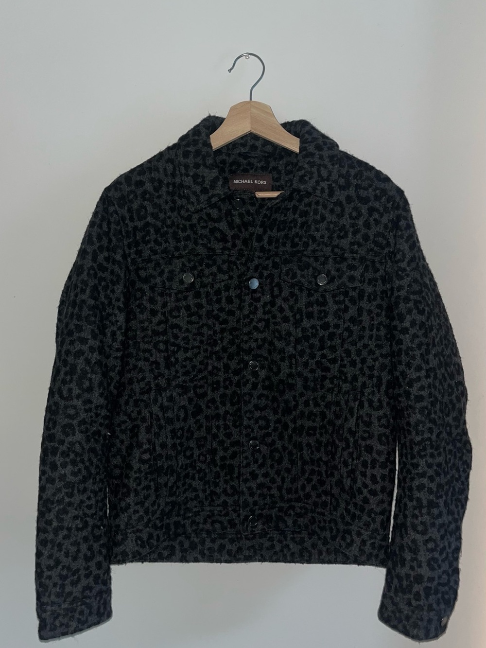 MEN SIZE S MICHAEL KORS BLACK WOOL ANIMAL PRINT JACKET